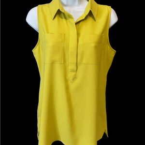 Ann Taylor Petite ID 70056 Sleeveless 2” Flap Collar Mustard Top Size SP Pullove